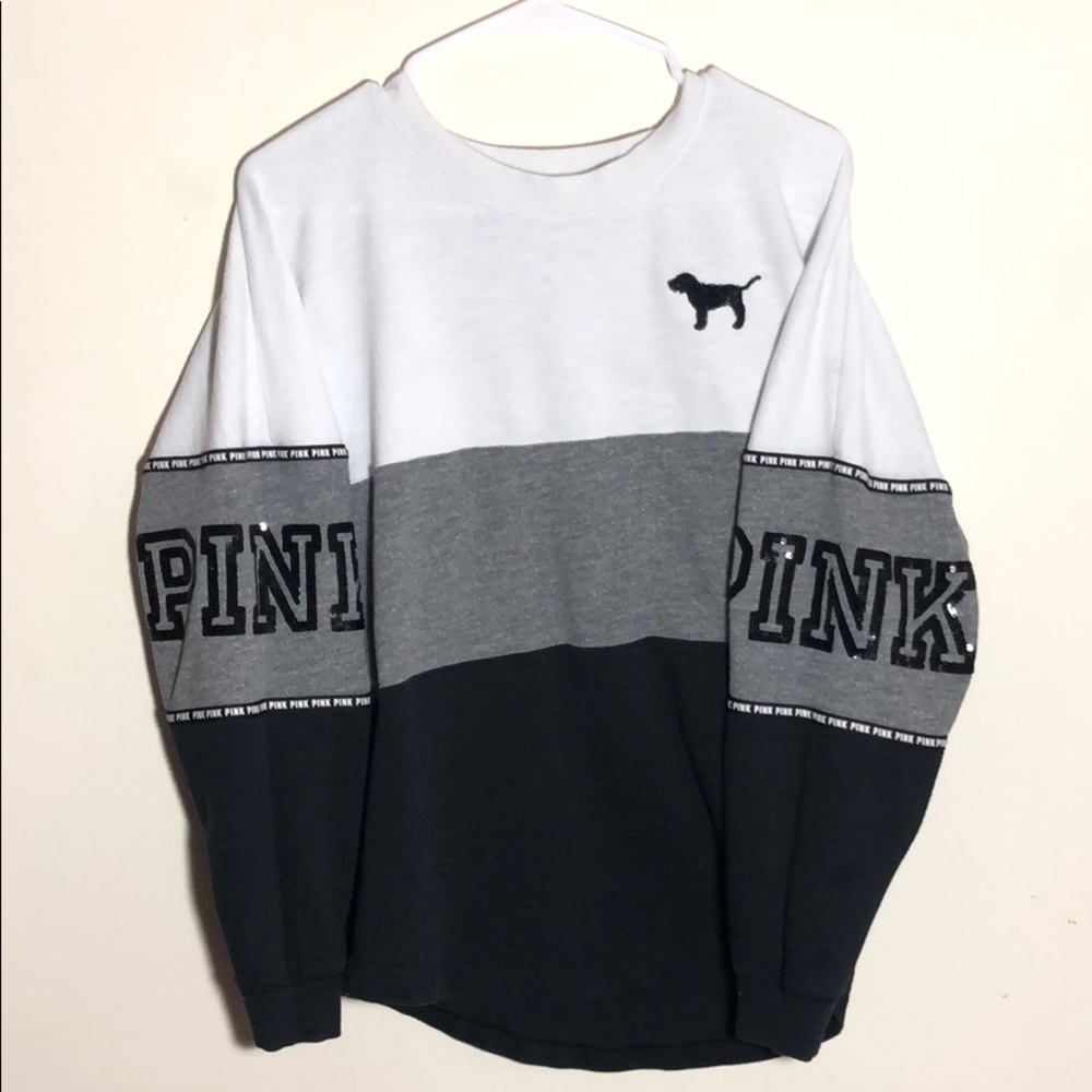 black&white PINK VS sequences crew neck